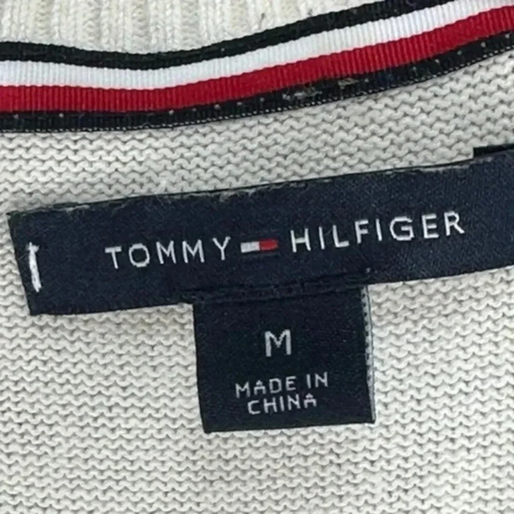 Retro Tommy Hilfiger Women White Long Sleeve Crew Neck Sweater Size‎ Medium Y2K